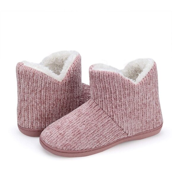 Women's Winter Warm Fluffy Fur Lined Plush Pink Bootie Slippers Shoes - Picture 7 of 8